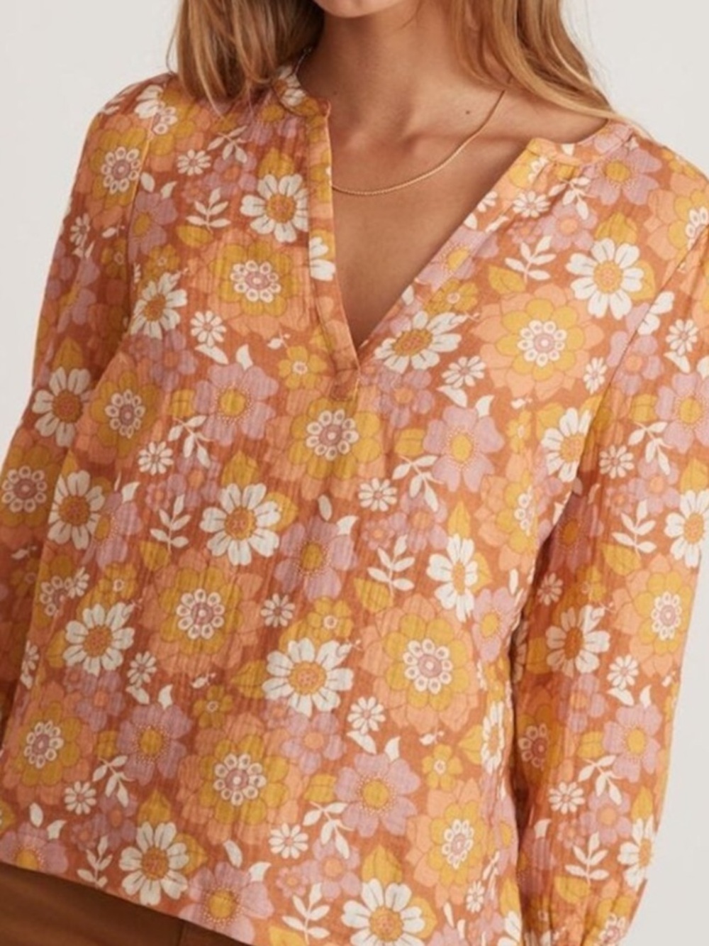 Marine Layer Floral Tunic Top - Pink, Peach, Yellow & White